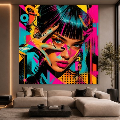 Neon Pop-Art Porträt als Modernes Wandbild und Acrylbild