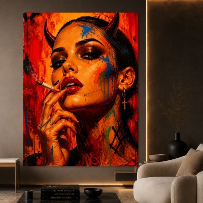 Verführerisches Teufels-Porträt als Wandbild auf Leinwand