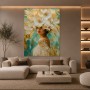 Blütenkönigin in Gold und Türkis – Wandbild auf Gallery Leinwand
