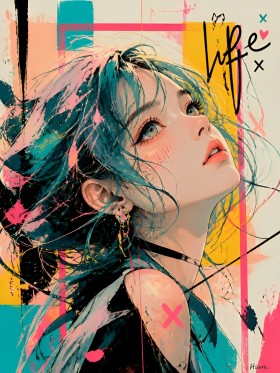 Neon Life Porträt – Modernes Wandbild als Gallery Leinwand
