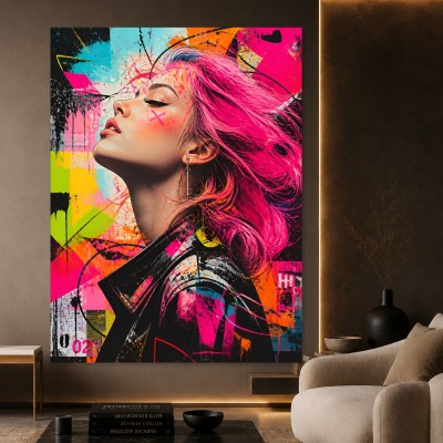 Neon Punk Porträt – Modernes Wandbild als Acrylglasbild