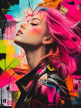 Neon Punk Porträt – Modernes Wandbild als Acrylglasbild