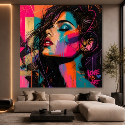 Pop-Art Porträt Love is Art – Modernes Wandbild als Gallery Leinwand