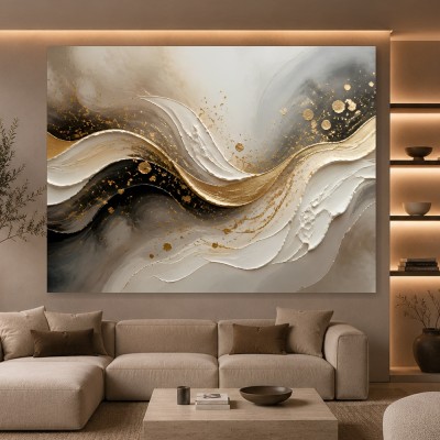 Goldene Wellen – Luxus Wandbild als Gallery Leinwand
