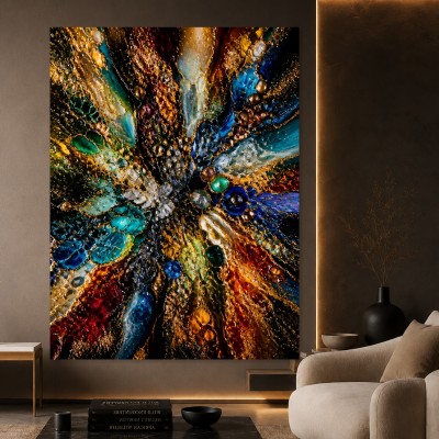 Edelstein-Explosion in Gold und Türkis – Leinwandbild als Acrylglasbild