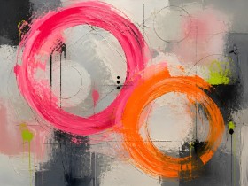Neon Circles – Abstraktes Wandbild als Gallery Leinwand