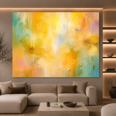 Sonnengold in Türkis – Abstraktes Wandbild als Gallery Leinwand