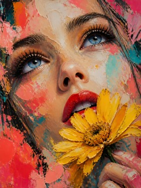 Blauer Blick mit gelber Blüte – Leinwandbild & Acrylbild
