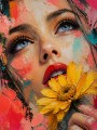 Blauer Blick mit gelber Blüte – Leinwandbild & Acrylbild