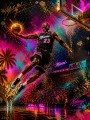 Modernes Wandbild Basketball-Action in Neonfarben als Leinwandbild