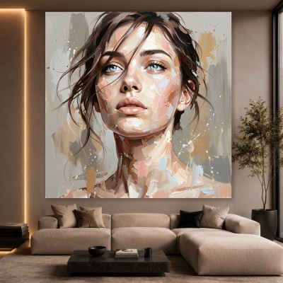 Modernes Wandbild & Gallery Leinwand: Frauenporträt in sanften Nude-Tönen