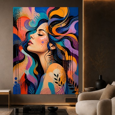Farbenrausch im Profil – Modernes Wandbild als Gallery Leinwand