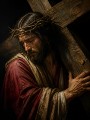 Dramatisches Wandbild Jesus mit Kreuz – Fine Art Print