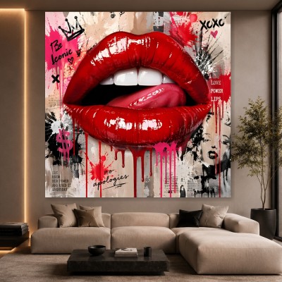 Rote Lips Pop Art Wandbild auf Leinwand