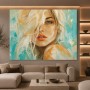 Elegantes Frauenporträt in Türkis – Wandbild als Gallery Leinwand