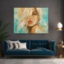 Elegantes Frauenporträt in Türkis – Wandbild als Gallery Leinwand