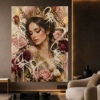Majestätische Rosenkönigin – Leinwandbild & Acrylglasbild in Gold und Rosa