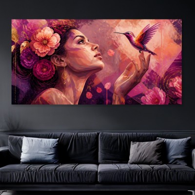 Blütenmoment mit Kolibri – Modernes Wandbild als Gallery Leinwand