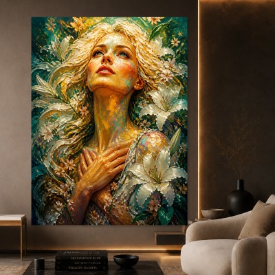 Goldene Lilien-Porträt Wandbild als Gallery Leinwand