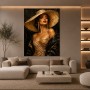 Elegante Diva mit Strohhut – Wandbild als Gallery Leinwand