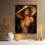 Elegante Diva mit Strohhut – Wandbild als Gallery Leinwand