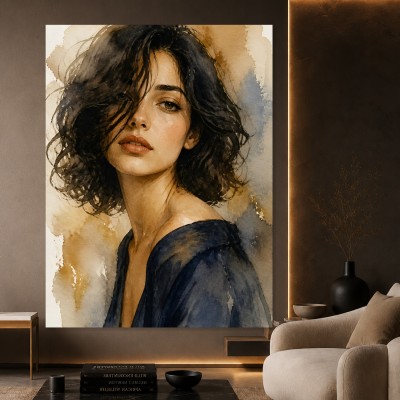 Elegantes Wandbild Poster mit Aquarell-Porträt einer Frau