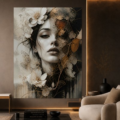 Elegantes Porträt mit Blüten – Wandbild als Gallery Leinwand