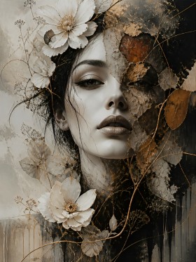 Elegantes Porträt mit Blüten – Wandbild als Gallery Leinwand