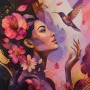 Blütenpoesie mit Kolibri – Modernes Wandbild auf Gallery Leinwand