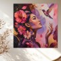 Blütenpoesie mit Kolibri – Modernes Wandbild auf Gallery Leinwand