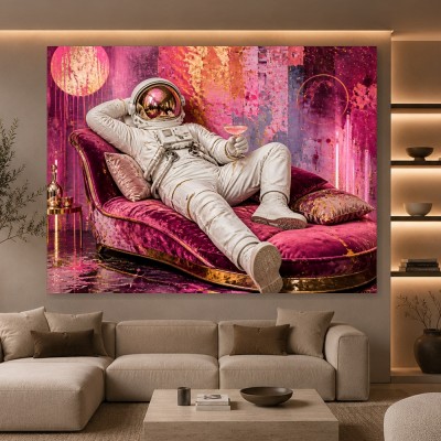 Kosmischer Lounge-Astronaut – Luxus Wandbild als Gallery Leinwand