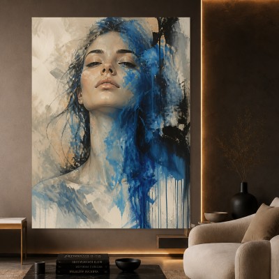 Blaues Porträt als Leinwand und Modernes Wandbild