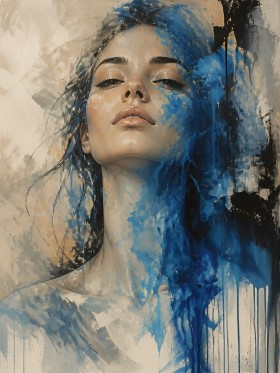 Blaues Porträt als Leinwand und Modernes Wandbild