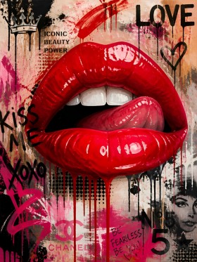 Rote Lippen Pop Art – Modernes Wandbild als Gallery Leinwand
