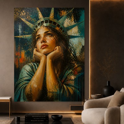 Freiheitskrone in Türkisgold – Wandbild Poster mit urbanem Porträt