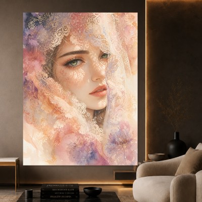 Zartes Porträt mit Blütenschleier – Wandbild als Fine Art Print