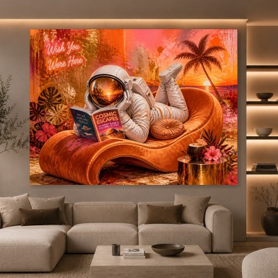 Kosmische Auszeit am Tropenstrand – Wandbild & Poster
