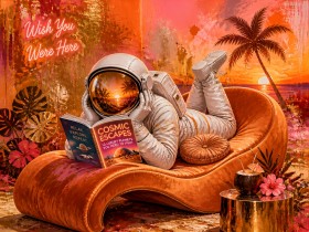 Kosmische Auszeit am Tropenstrand – Wandbild & Poster