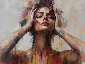 Expressives Porträt als Leinwandbild und Acrylbild – Sinnliche Farbspuren
