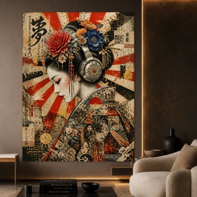 Geisha im Urban-Japan-Stil – Leinwandbild & Poster