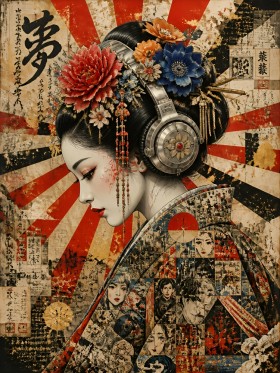 Geisha im Urban-Japan-Stil – Leinwandbild & Poster