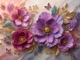 Blüten in Violett und Gold – Luxus Wandbild als Gallery Leinwand