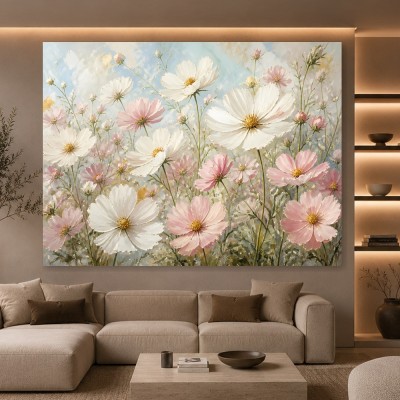 Zarte Kosmeenblüten als Leinwand & Poster in Pastell