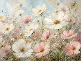 Zarte Kosmeenblüten als Leinwand & Poster in Pastell