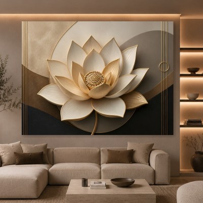 Goldene Lotusblüte – Wandbild auf Gallery Leinwand