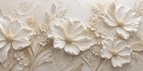 Cremeweiße Blütenreliefs als Modernes Wandbild auf Gallery Leinwand
