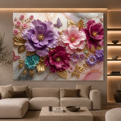 Florale Eleganz in Pink und Gold – Luxus Wandbild als Gallery Leinwand