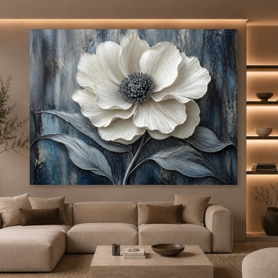 Weiße Blüte auf Texturgrund – Modernes Wandbild als Gallery Leinwand