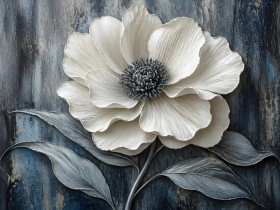 Weiße Blüte auf Texturgrund – Modernes Wandbild als Gallery Leinwand