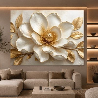 Goldene Magnolie – Luxus Wandbild auf Gallery Leinwand